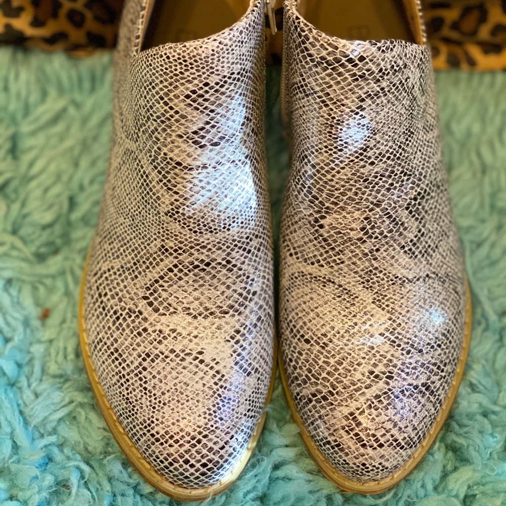 Faux snake skin booties